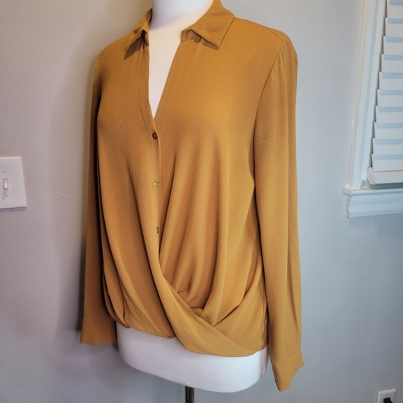 All in Favor Twisted Button Down Shirt, Mustard - Picture 6 of 9